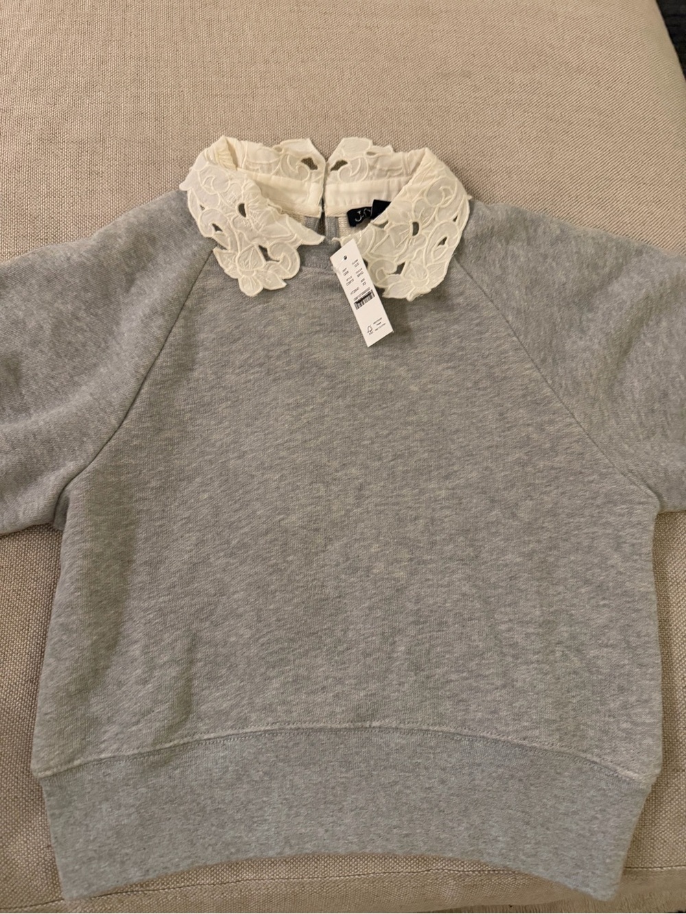 J CREW XS Heritage terry puff-sleeve sweatshirt with eyelet collar CS610 - Picture 4 of 6